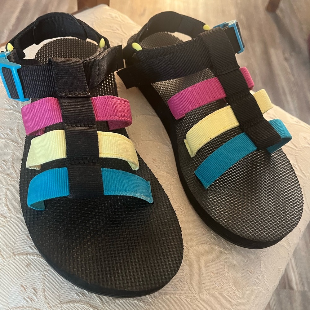 Teva Sandals with Pink, Yellow, and Blue Straps